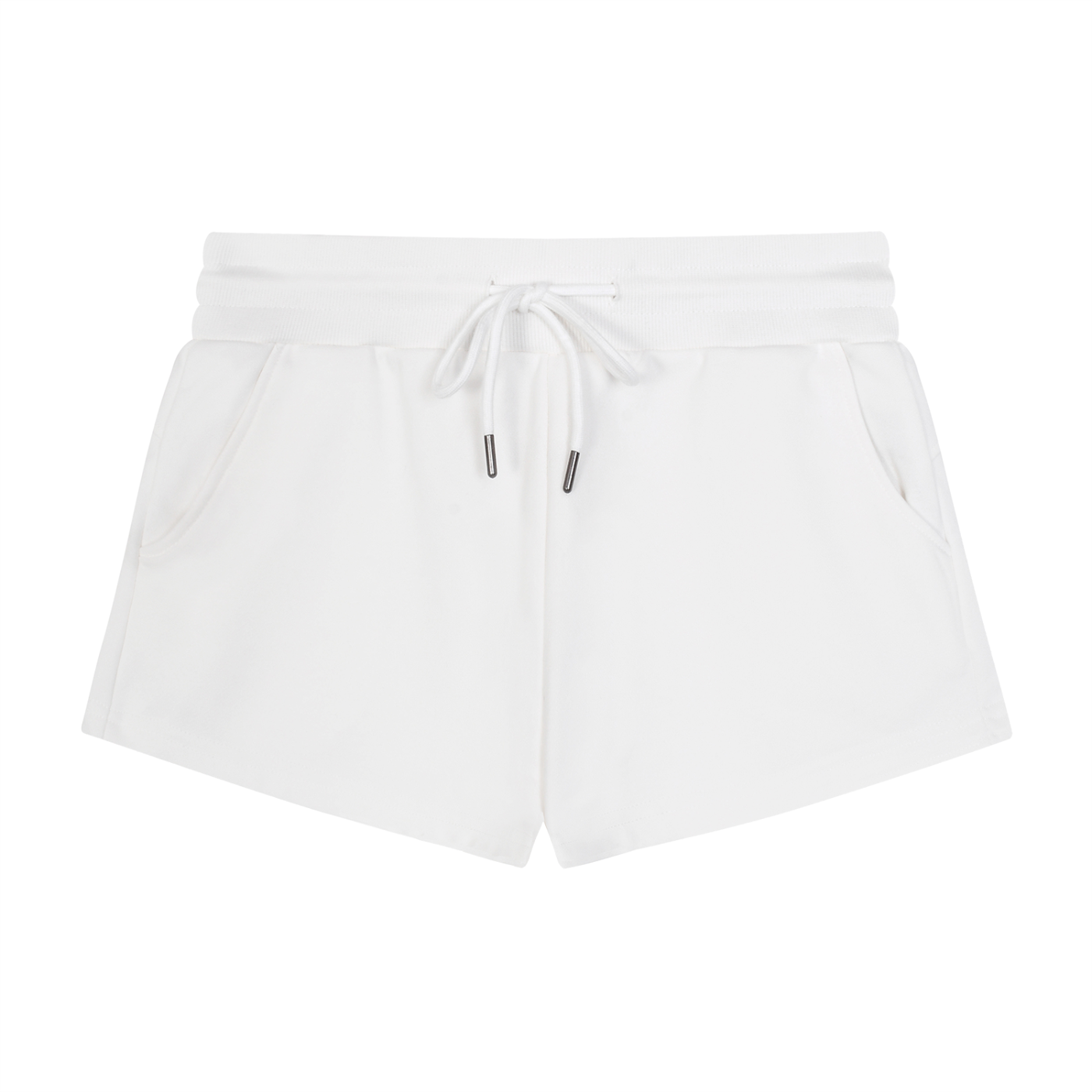 White shorts with drawstring on a white background