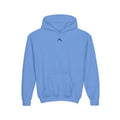 Light blue hoodie with a brand logo on a white background