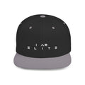 Black and gray cap with 'I AM ELITE' text on a white background