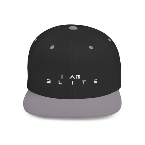 Black and gray cap with 'I AM ELITE' text on a white background