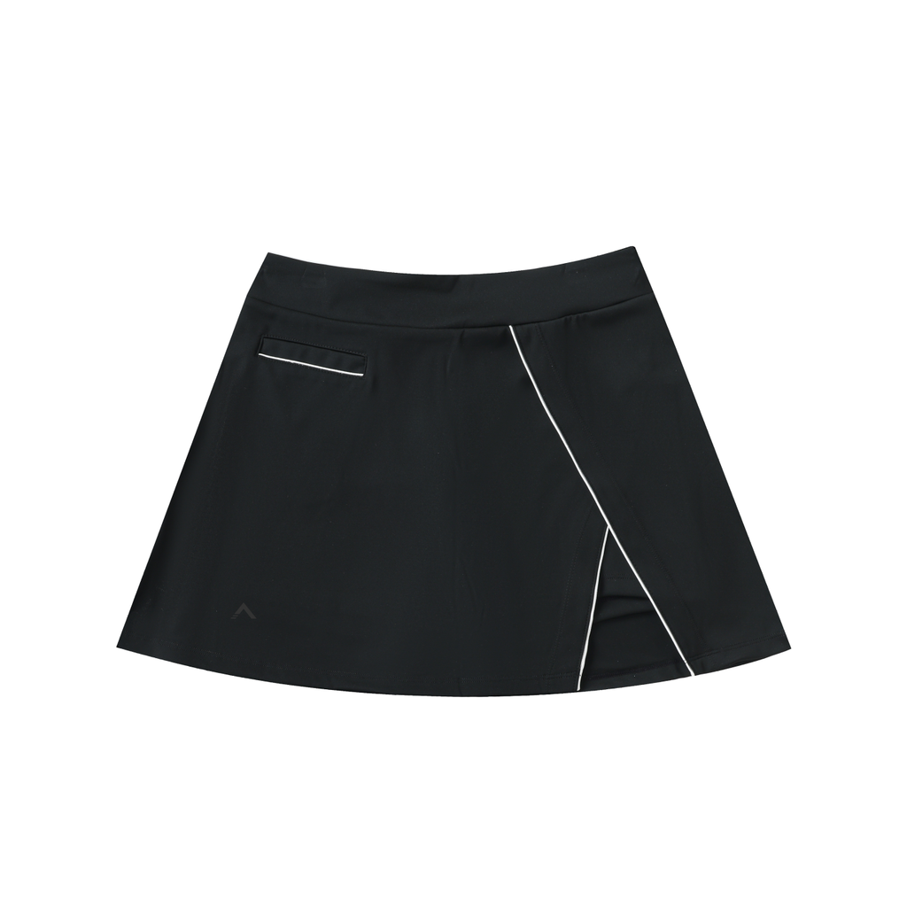 Black skirt with white piping on a white background