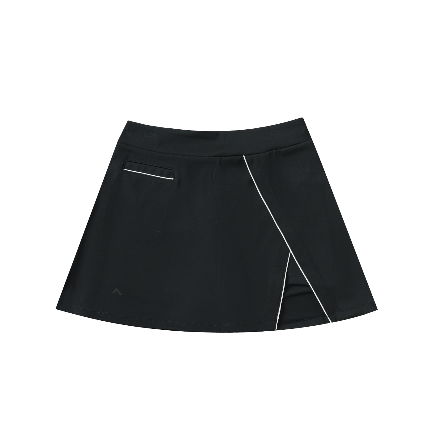 Black skirt with white piping on a white background
