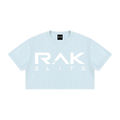 Light blue crop top with 'RAK Elite' logo on a white background