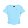 Light blue t-shirt with a small logo on a white background